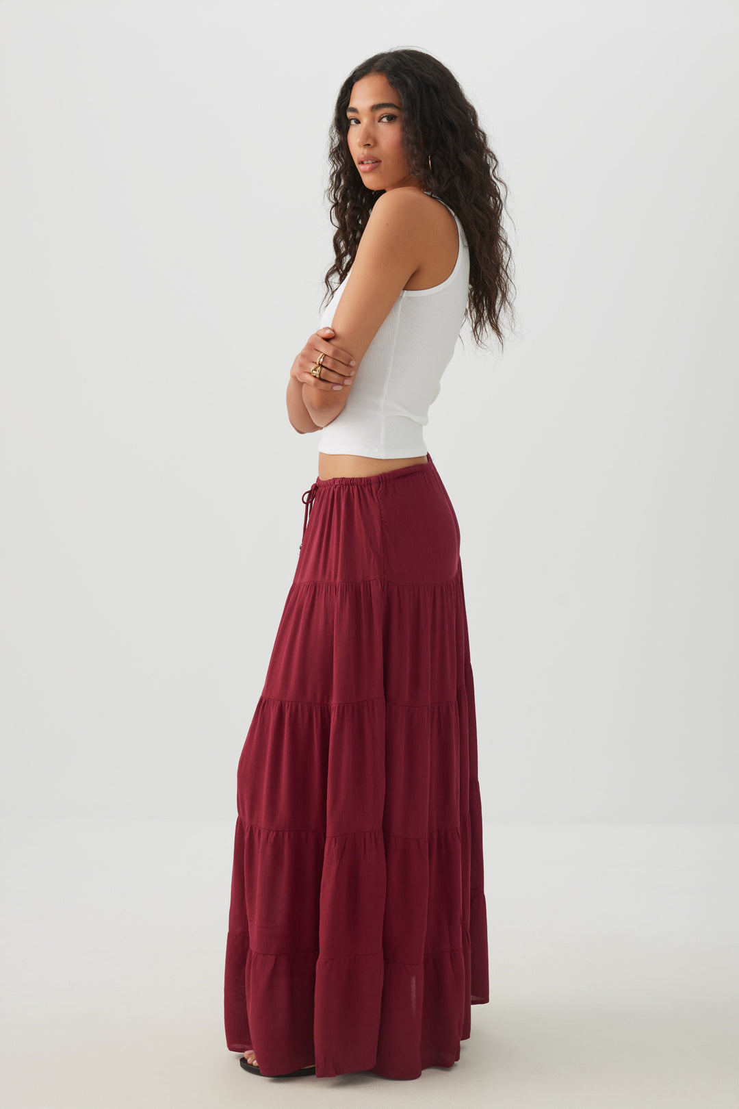 Textured Tiered Maxi Skirt