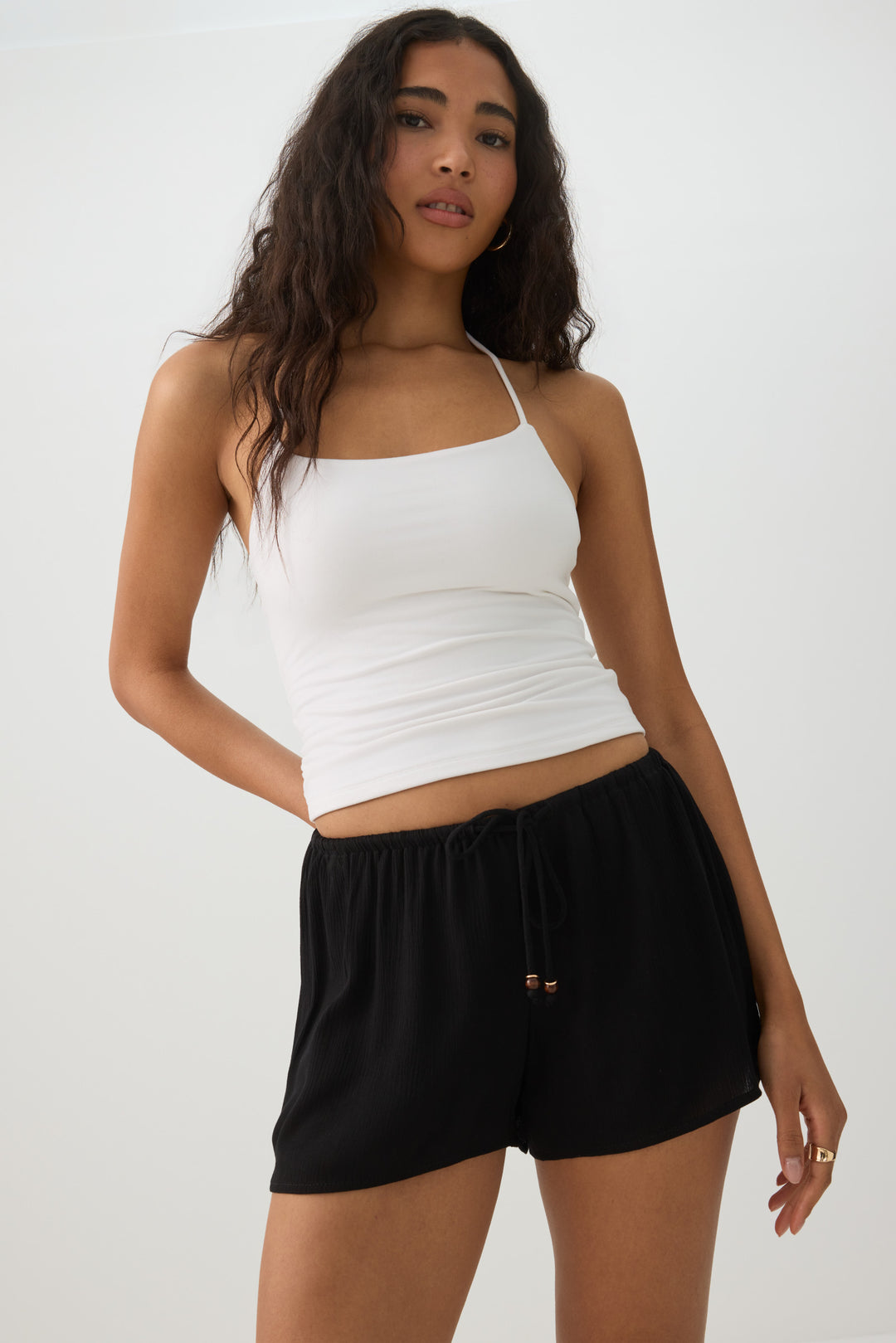 Mid Rise Crinkle Midi Inseam Shorts