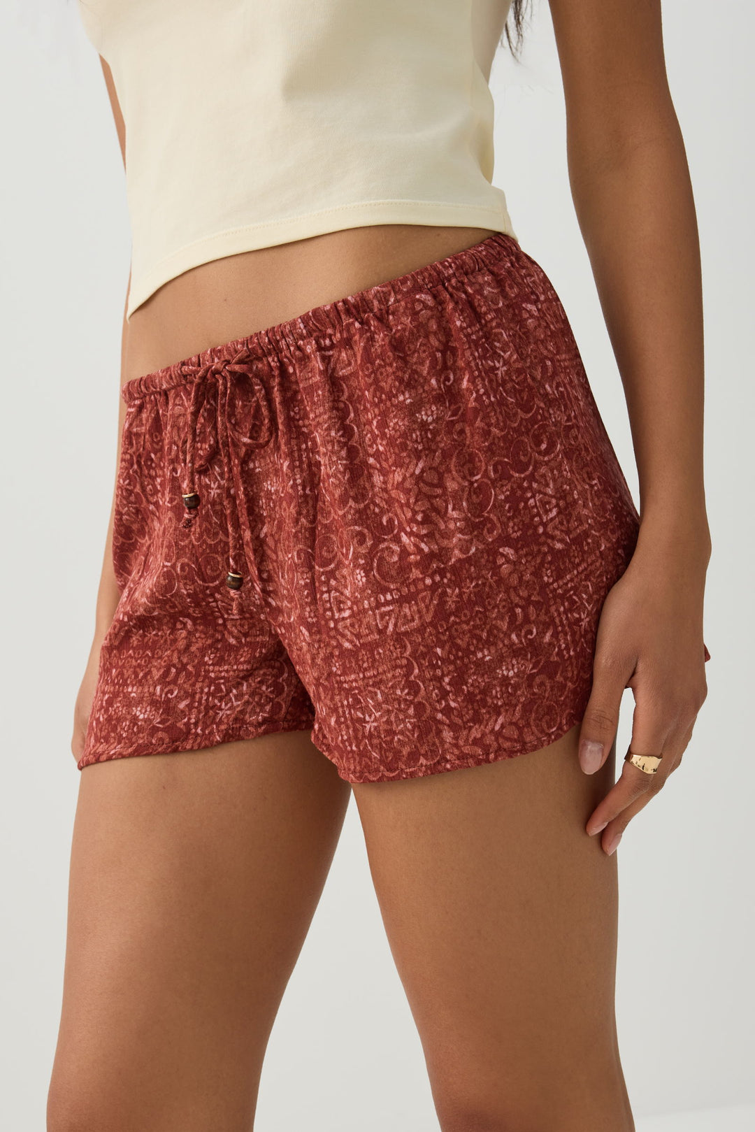 Mid Rise Crinkle Midi Inseam Shorts