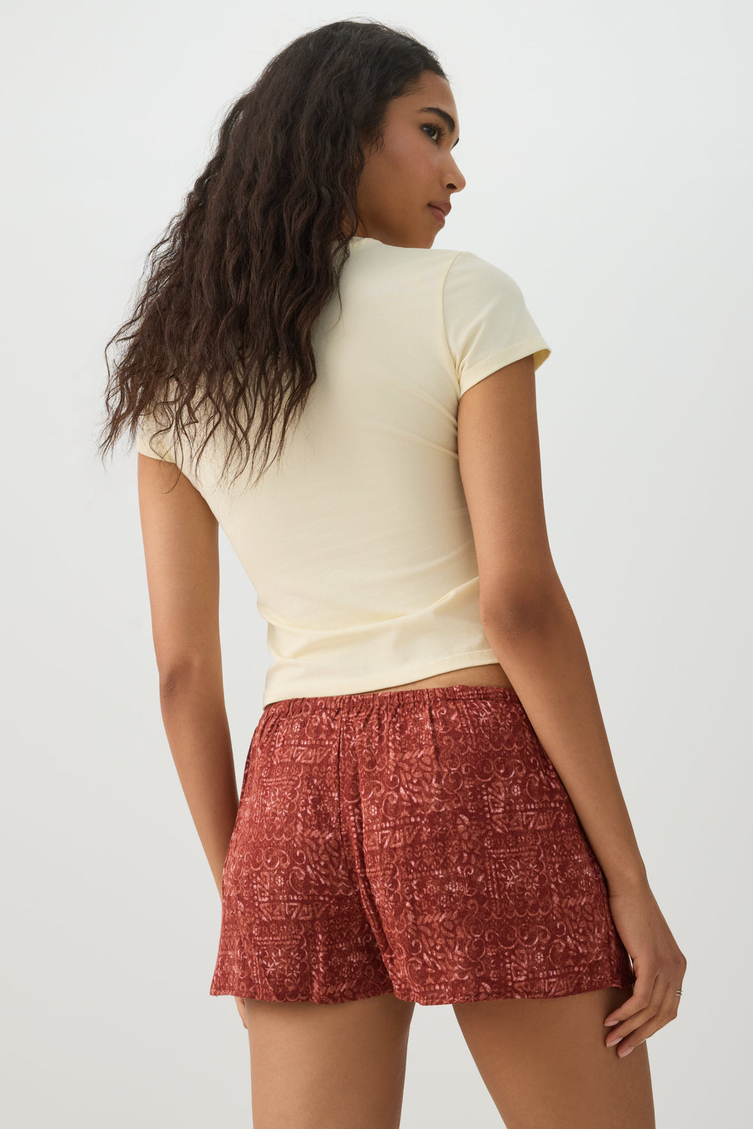Mid Rise Crinkle Midi Inseam Shorts