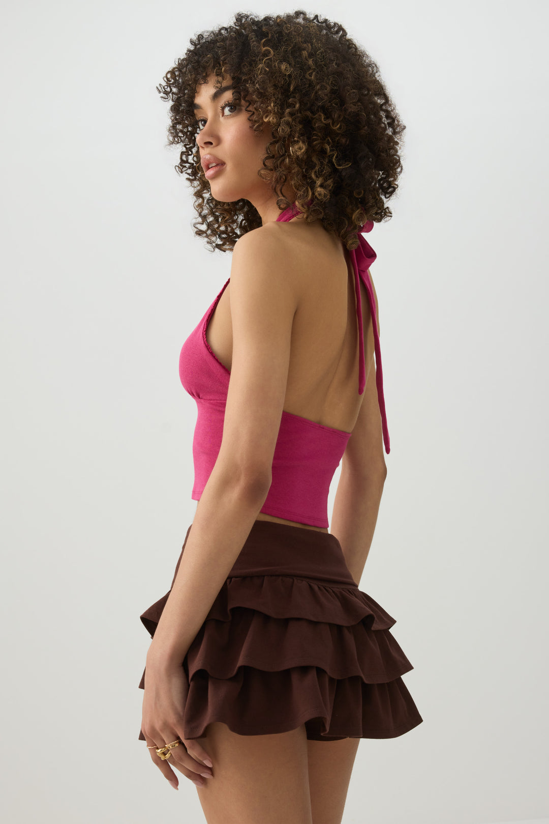 Jupe-short en tricot à volants