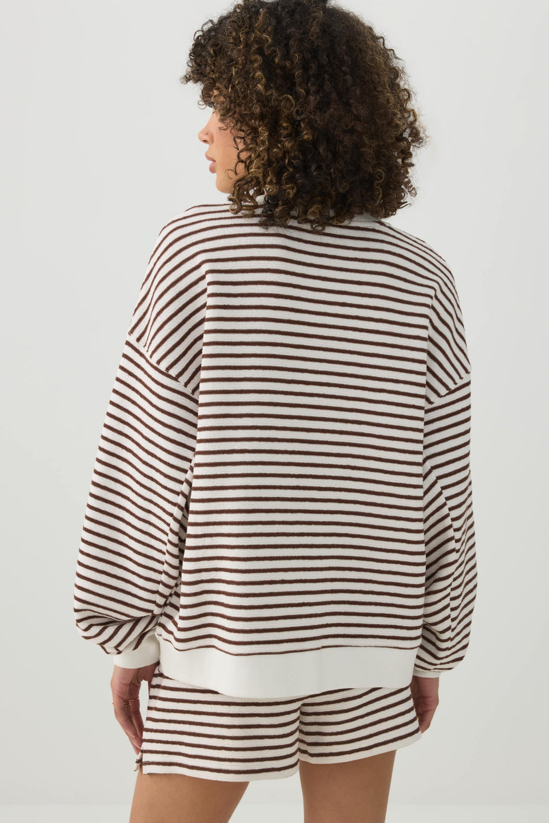 Oversized Striped Rib Crew Neck Sweatshirt