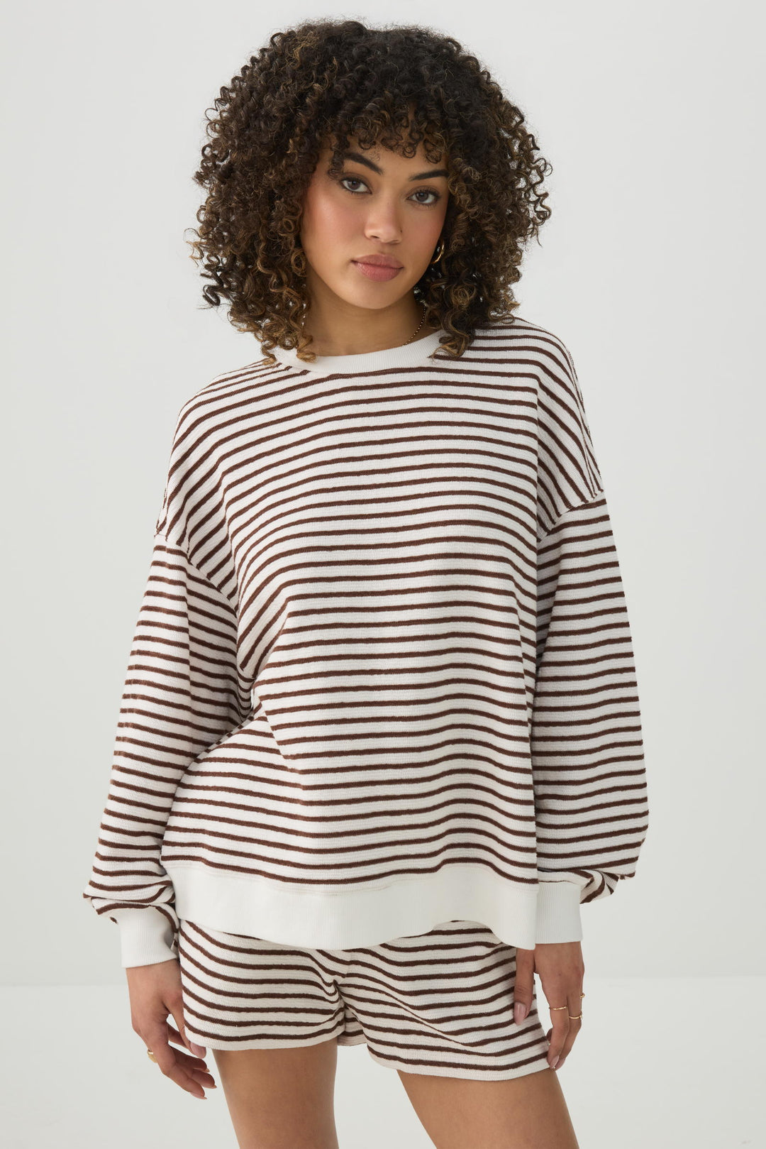 Oversized Striped Rib Crew Neck Sweatshirt