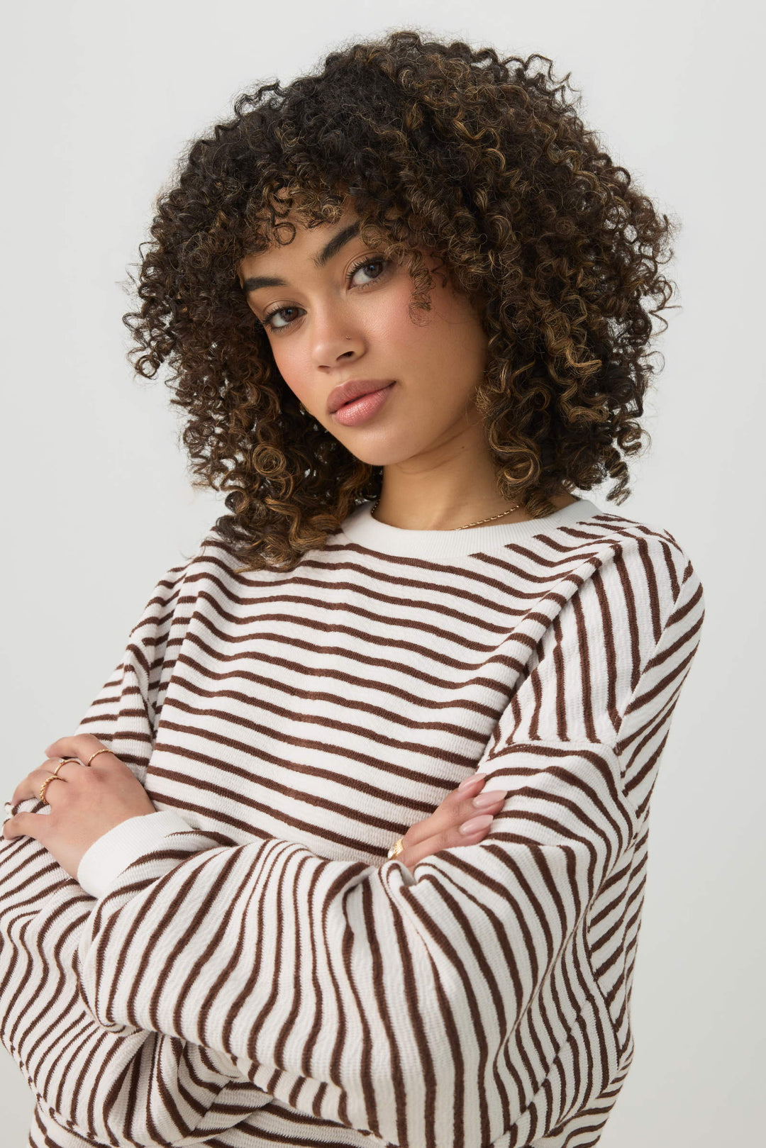 Oversized Striped Rib Crew Neck Sweatshirt