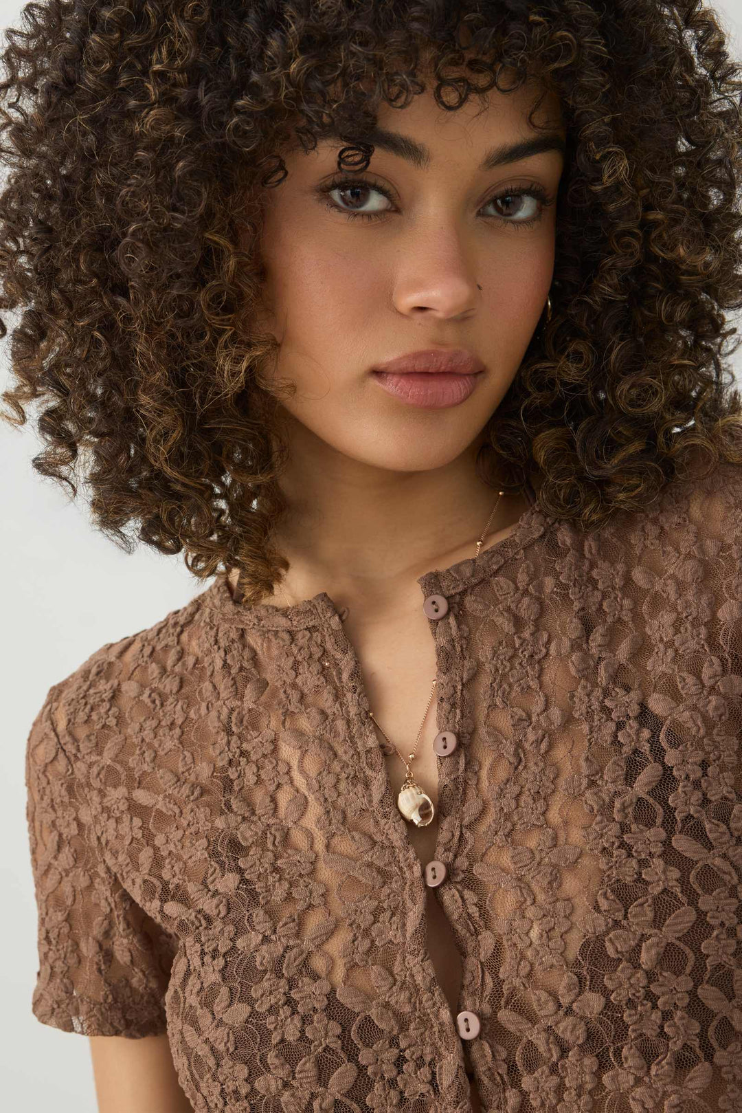 Lace Button-Front Top