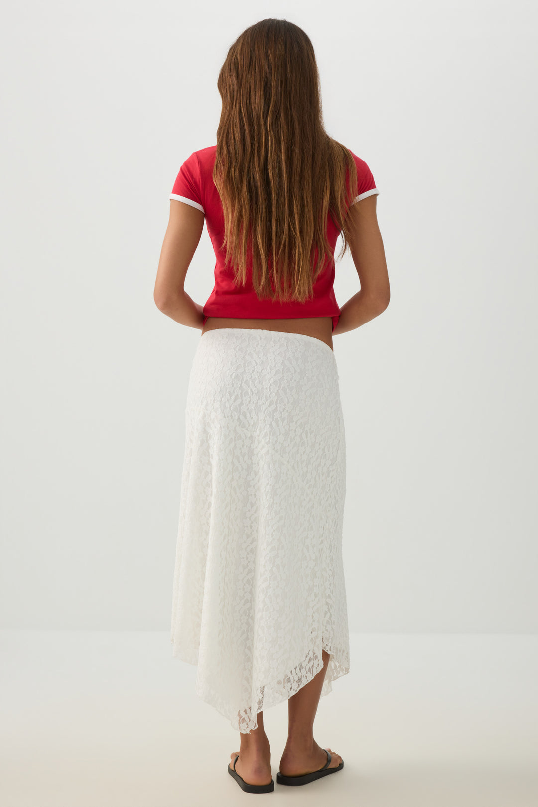 Asymmetrical Lace Midi Skirt