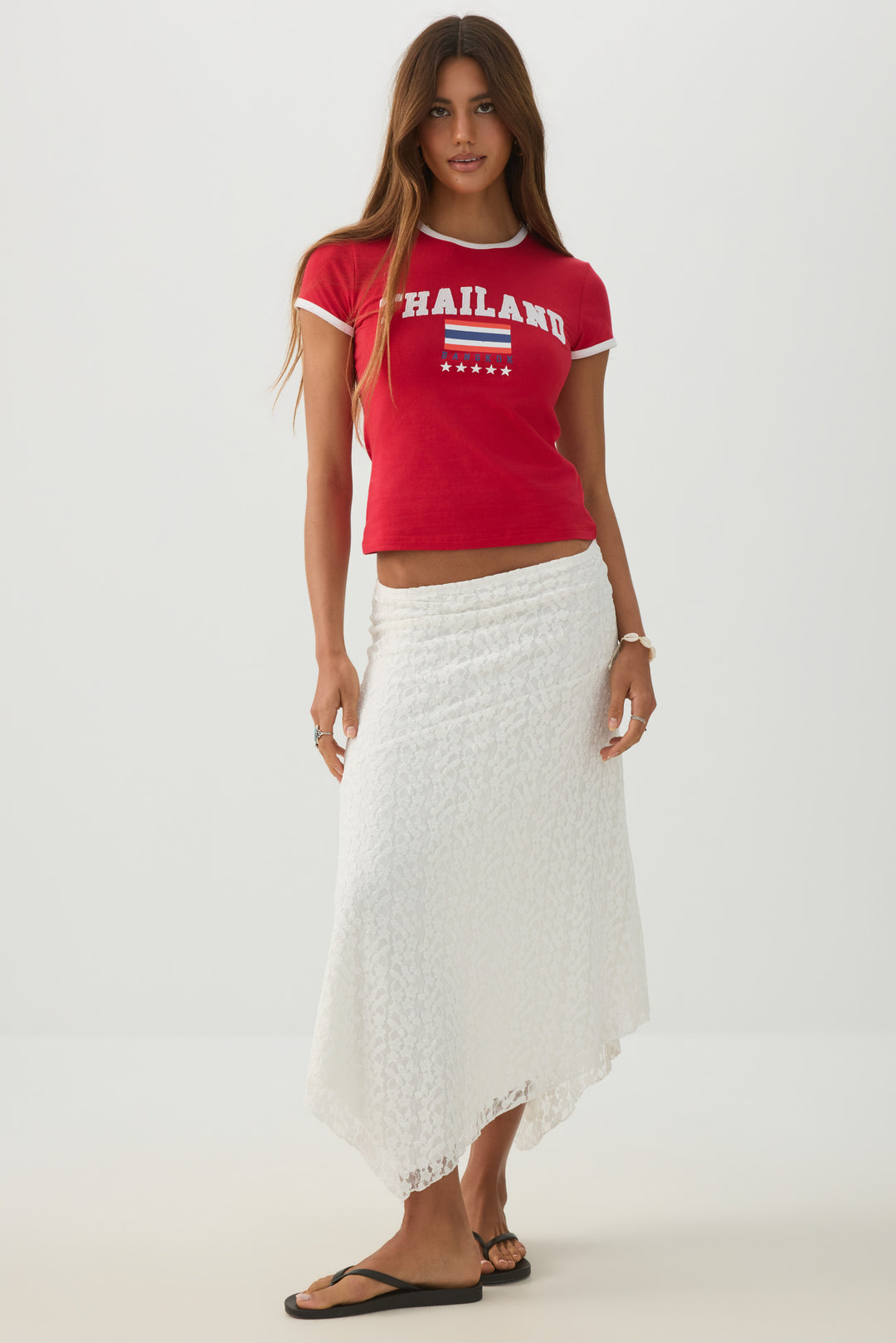 Asymmetrical Lace Midi Skirt