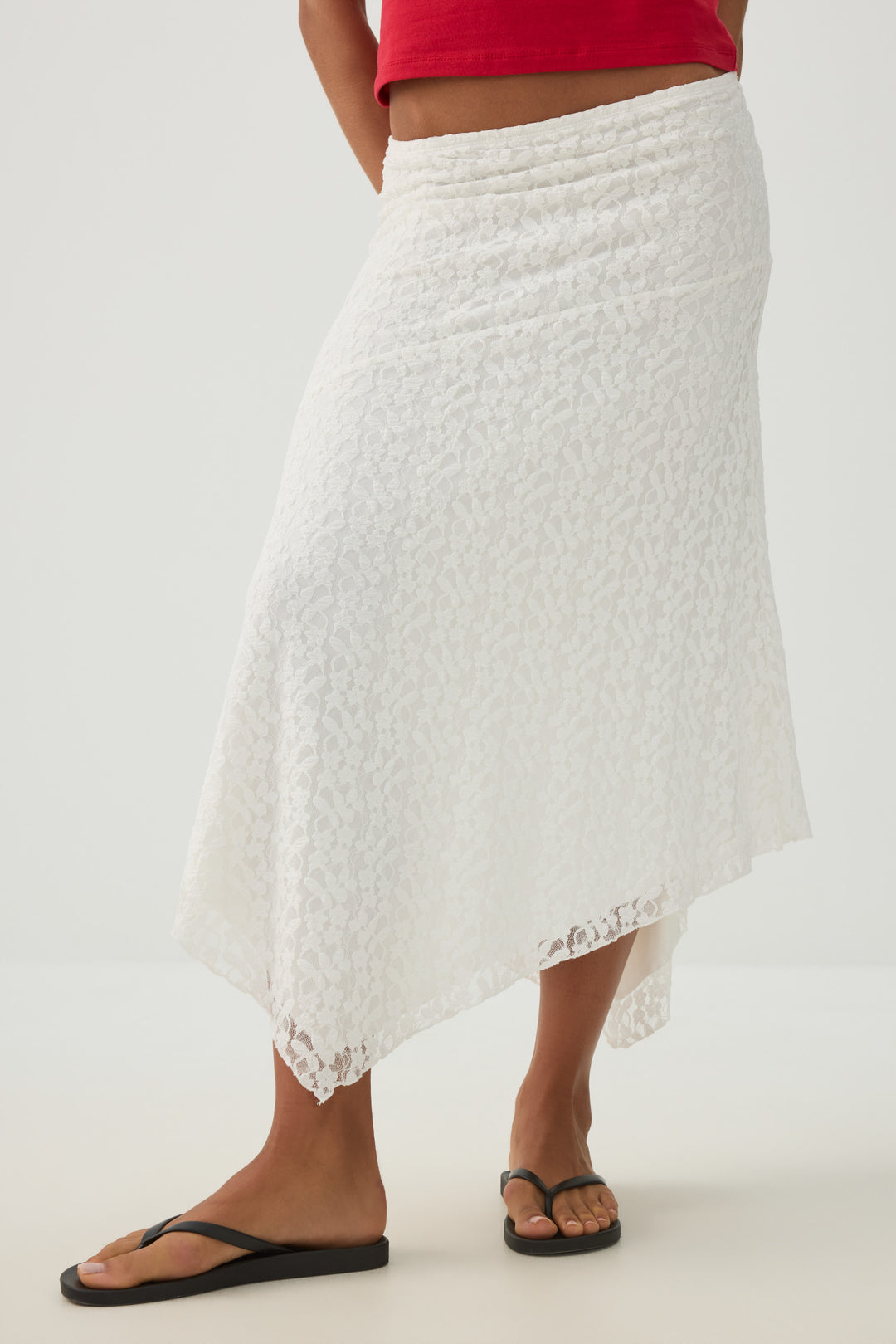 Asymmetrical Lace Midi Skirt
