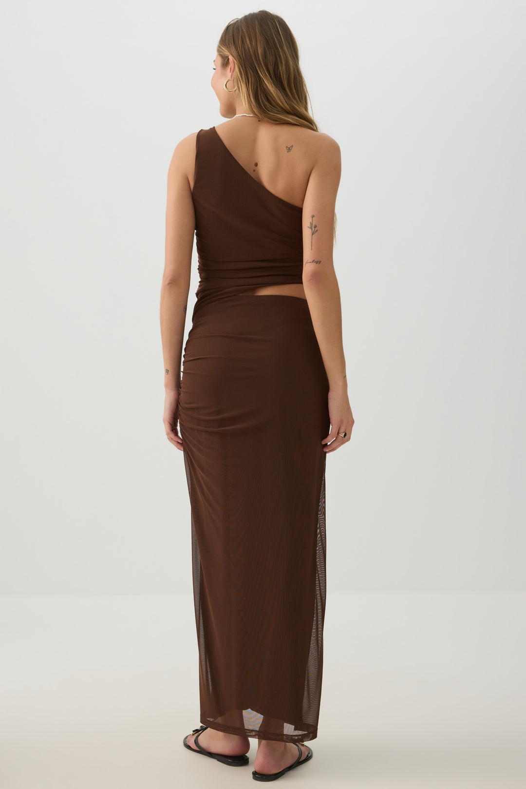Mesh One-Shoulder Maxi Dress