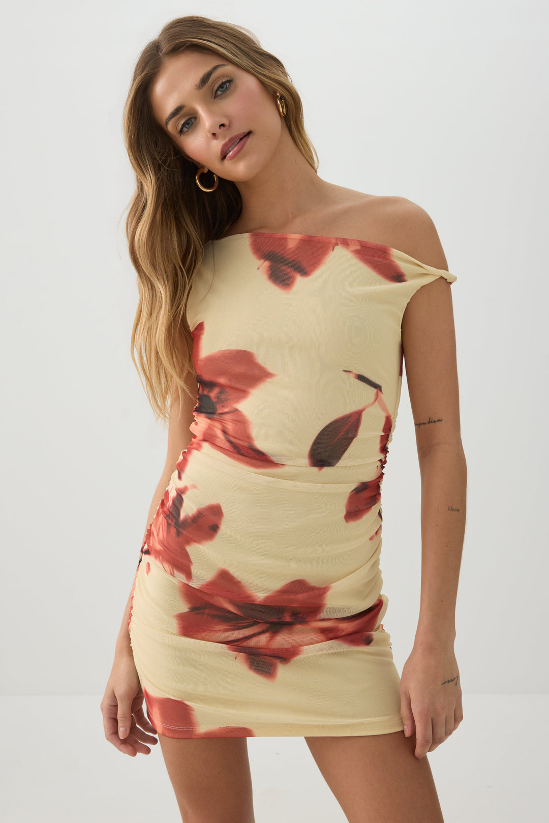 Mini Mesh Asymmetric Off Shoulder Dress