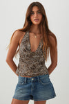 Leopard Print Halter Cowl Tank Top