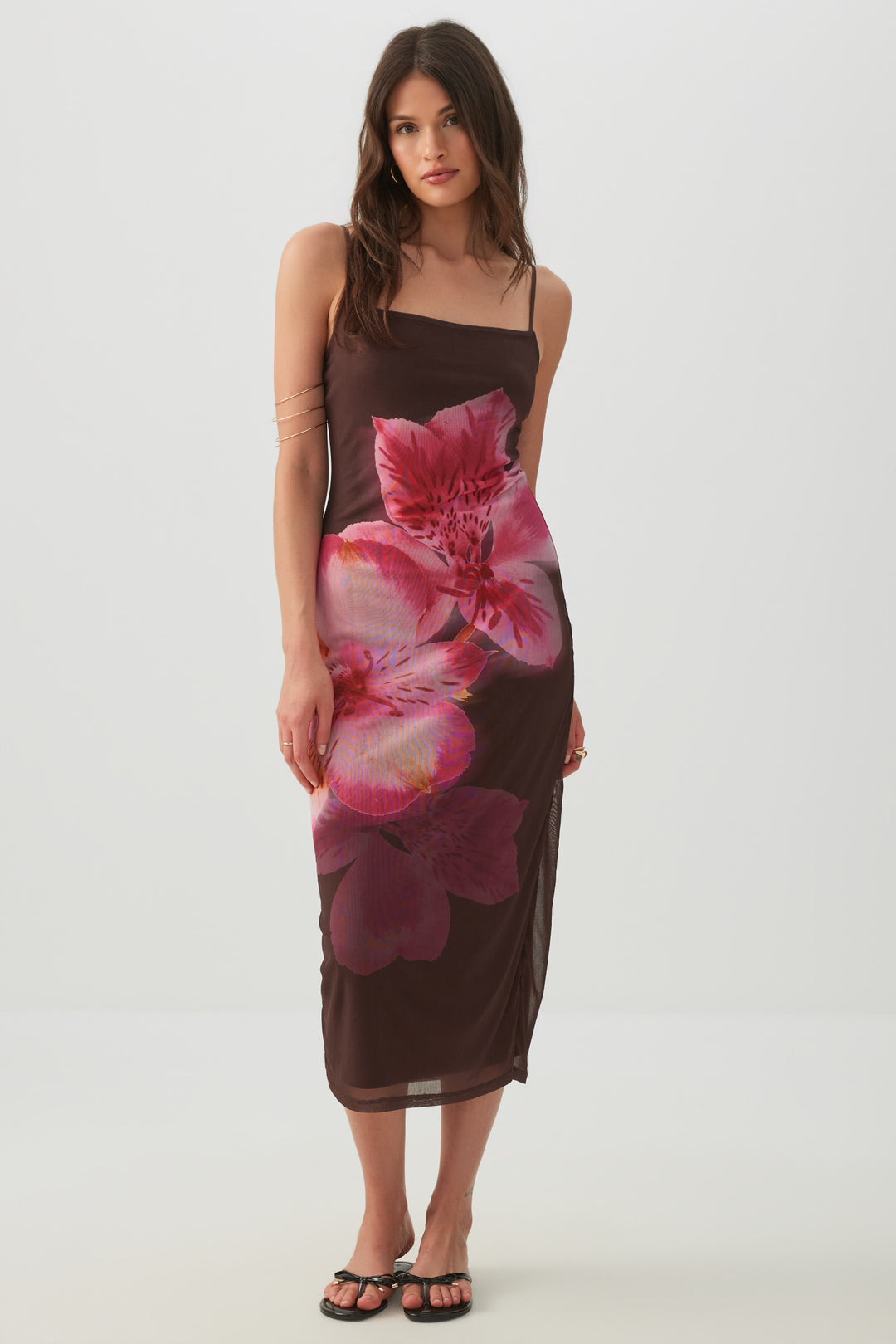 Floral Mesh Midi Dress