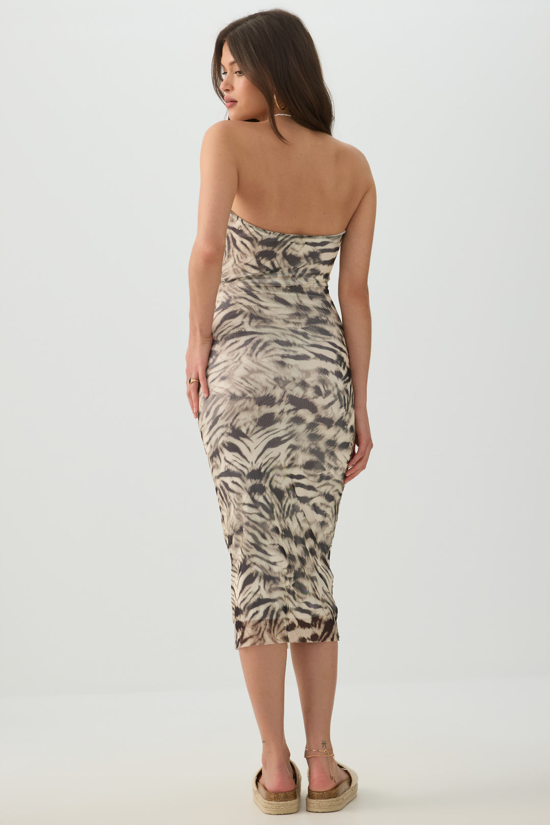 Strapless Mesh Midi Dress