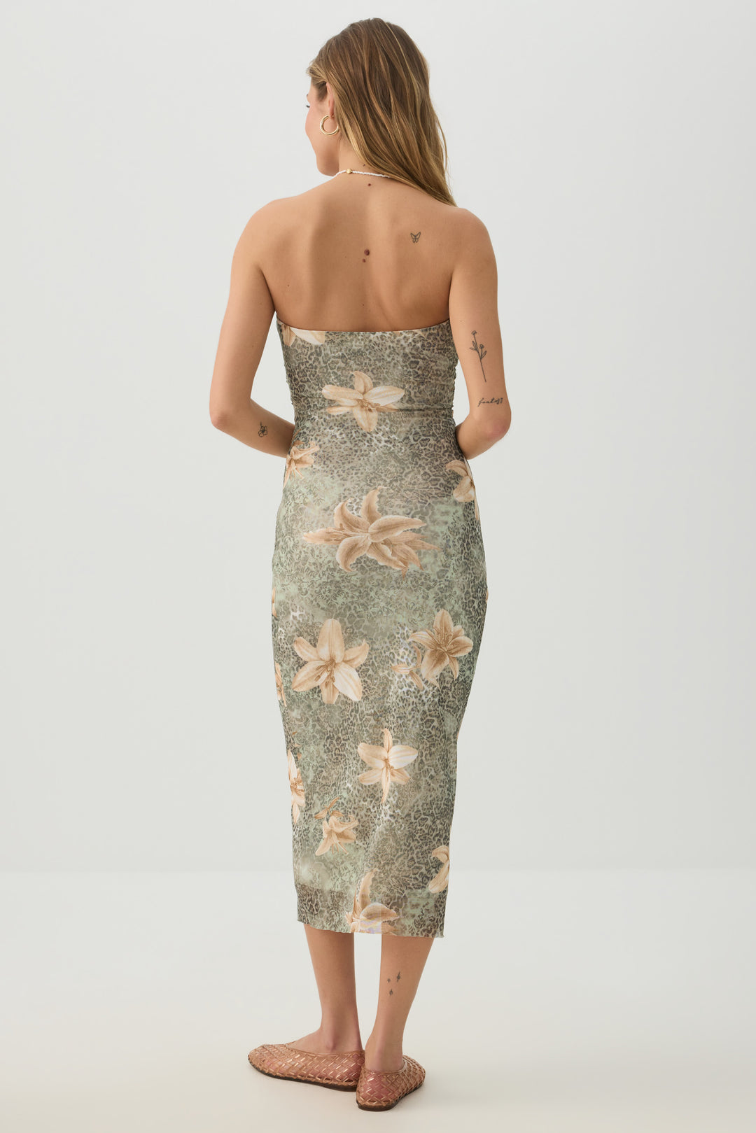 Strapless Mesh Midi Dress