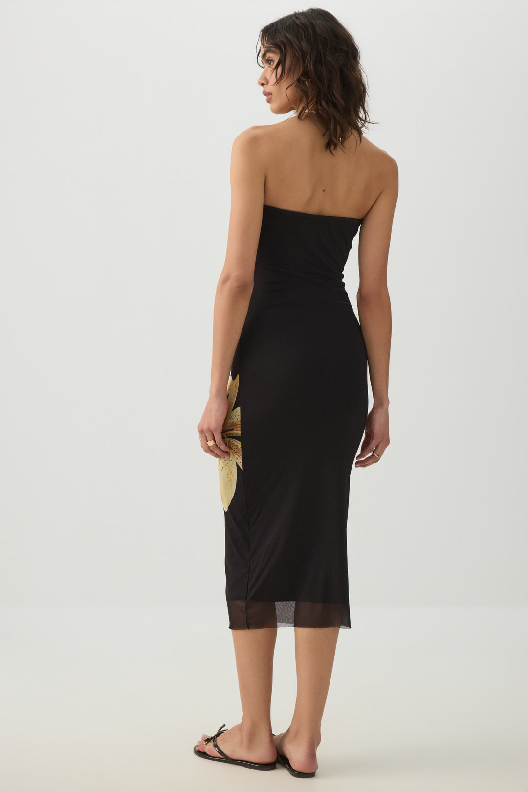 Strapless Mesh Midi Dress