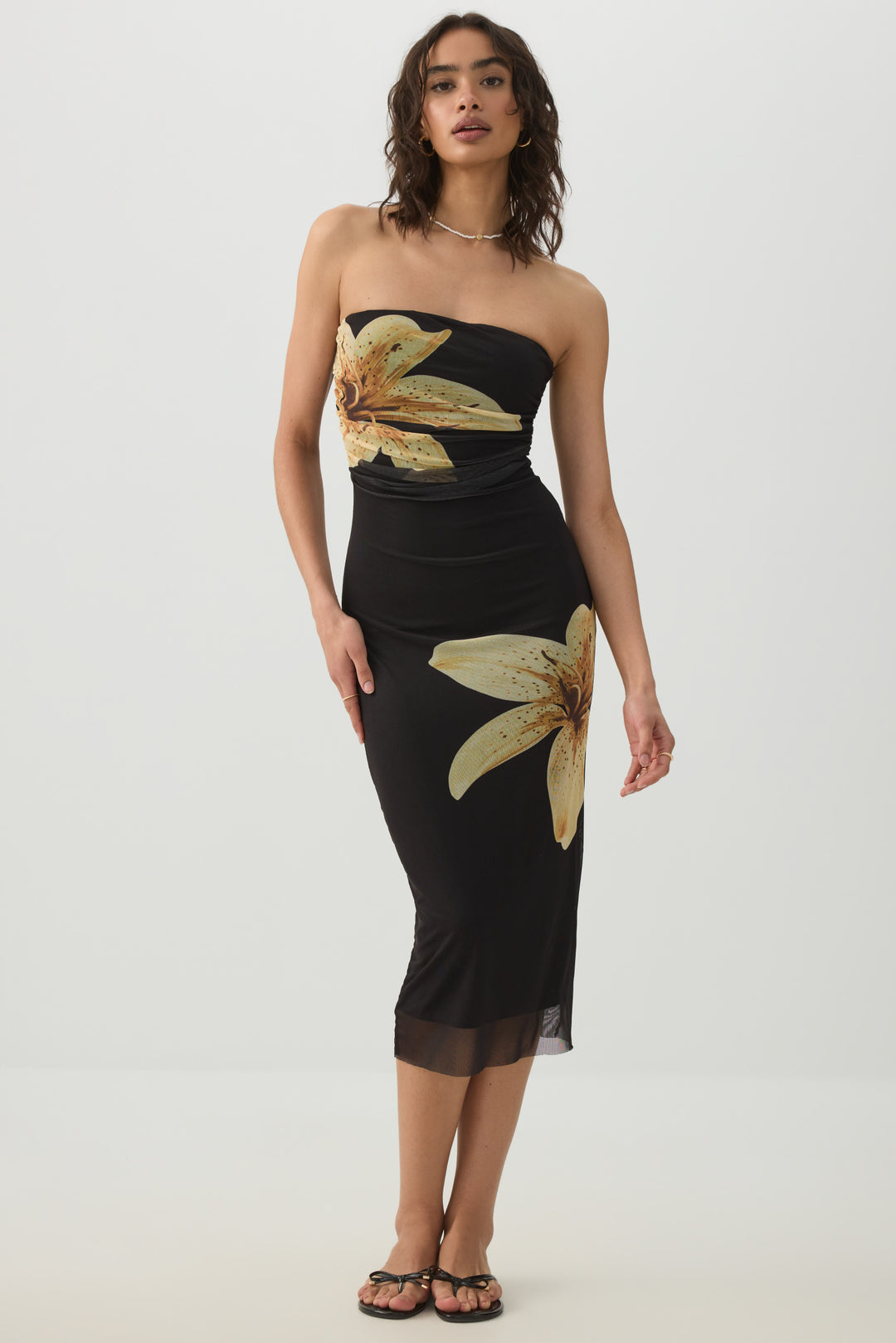 Strapless Mesh Midi Dress