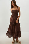 Robe maxi à volants et corsage smocké
