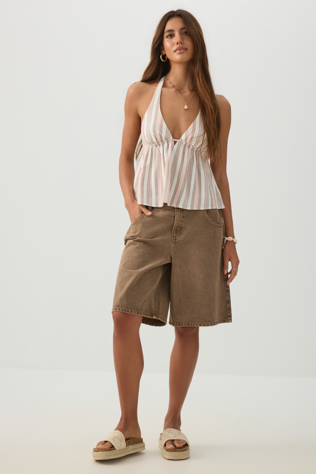 Linen Blend Halter Tank Top