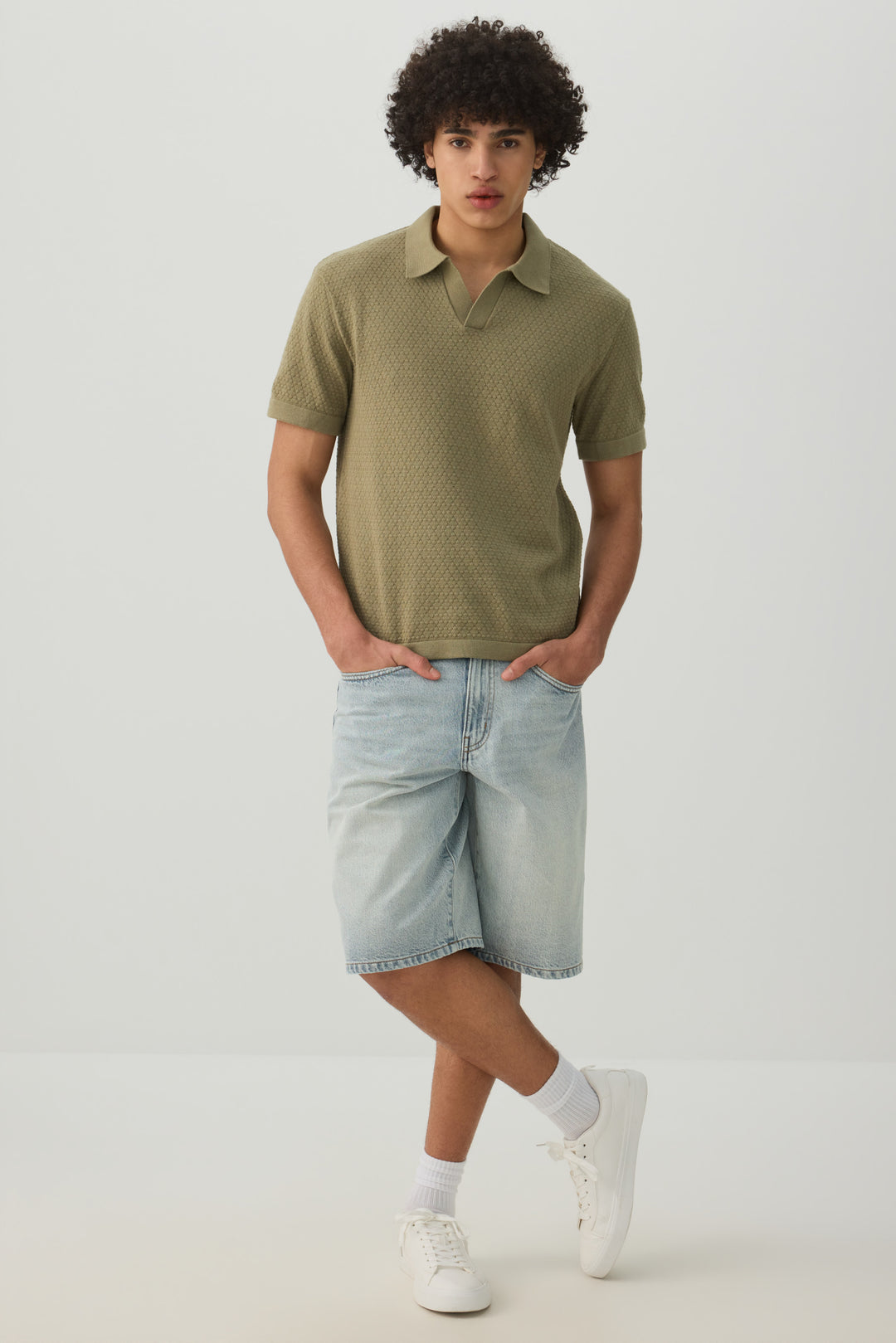 Textured Knit Johnny Collar Top