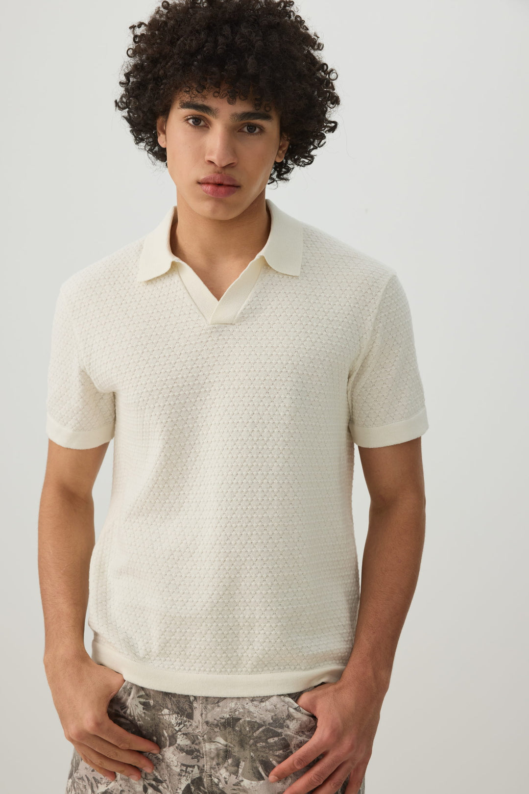 Haut en tricot texturé à col Johnny