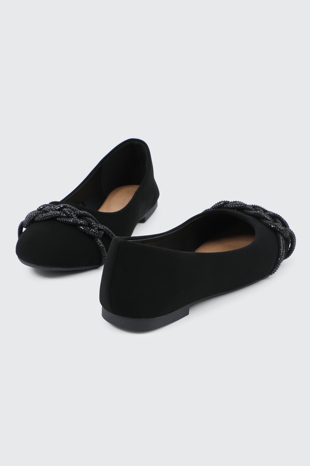 Faux Suede Ballet Flats with Braided Detail