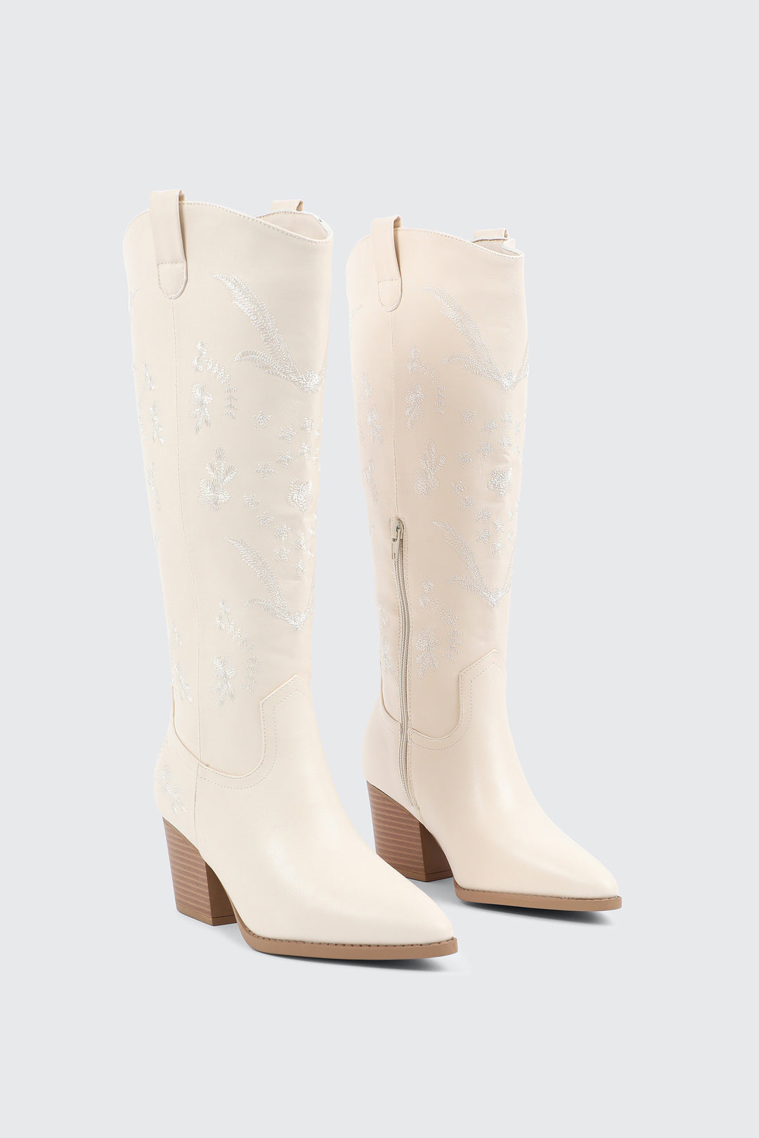 Knee High Cowboy Boots with Floral Embroideries