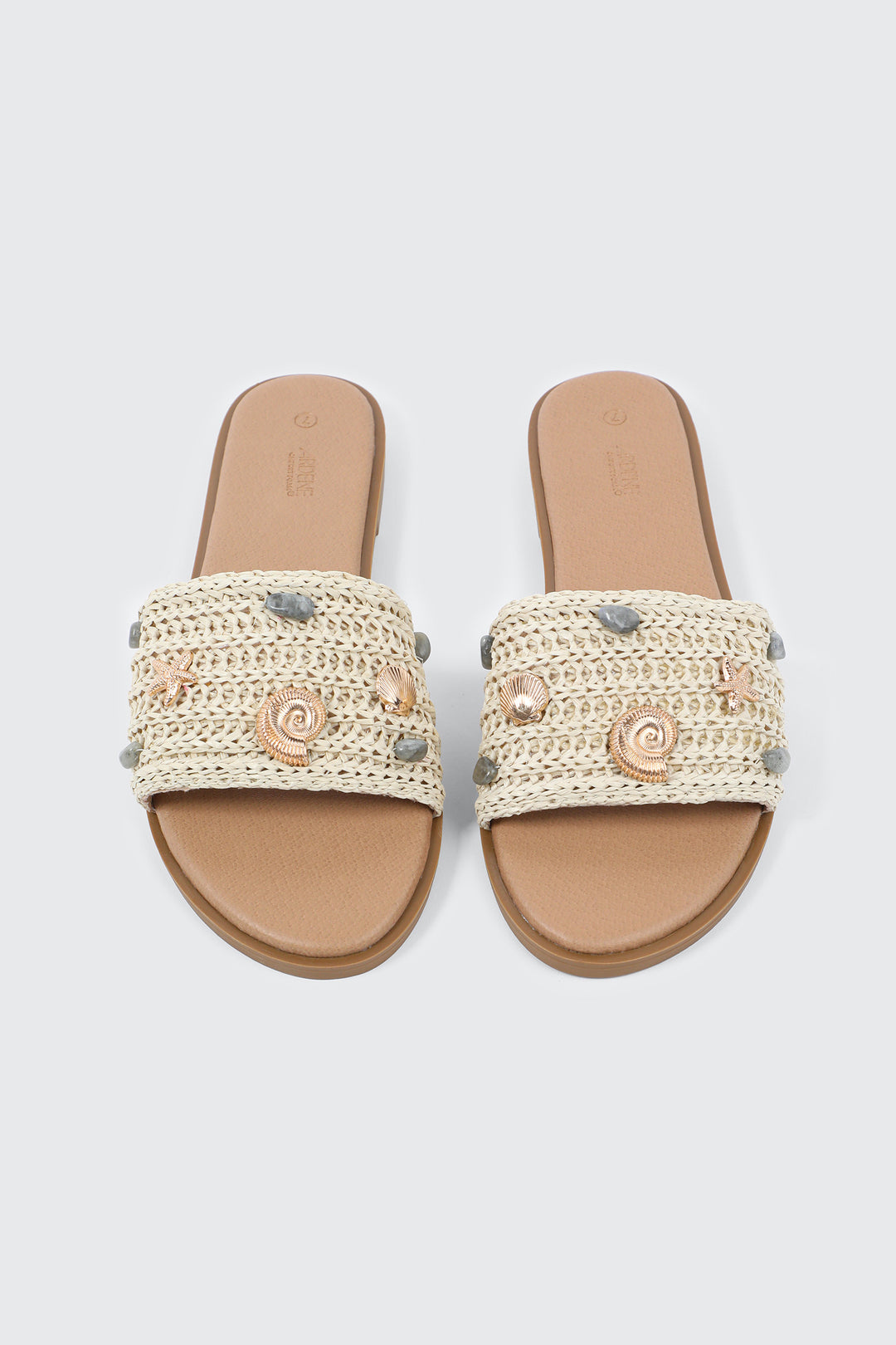 Embellished Raffia Flat Sandals