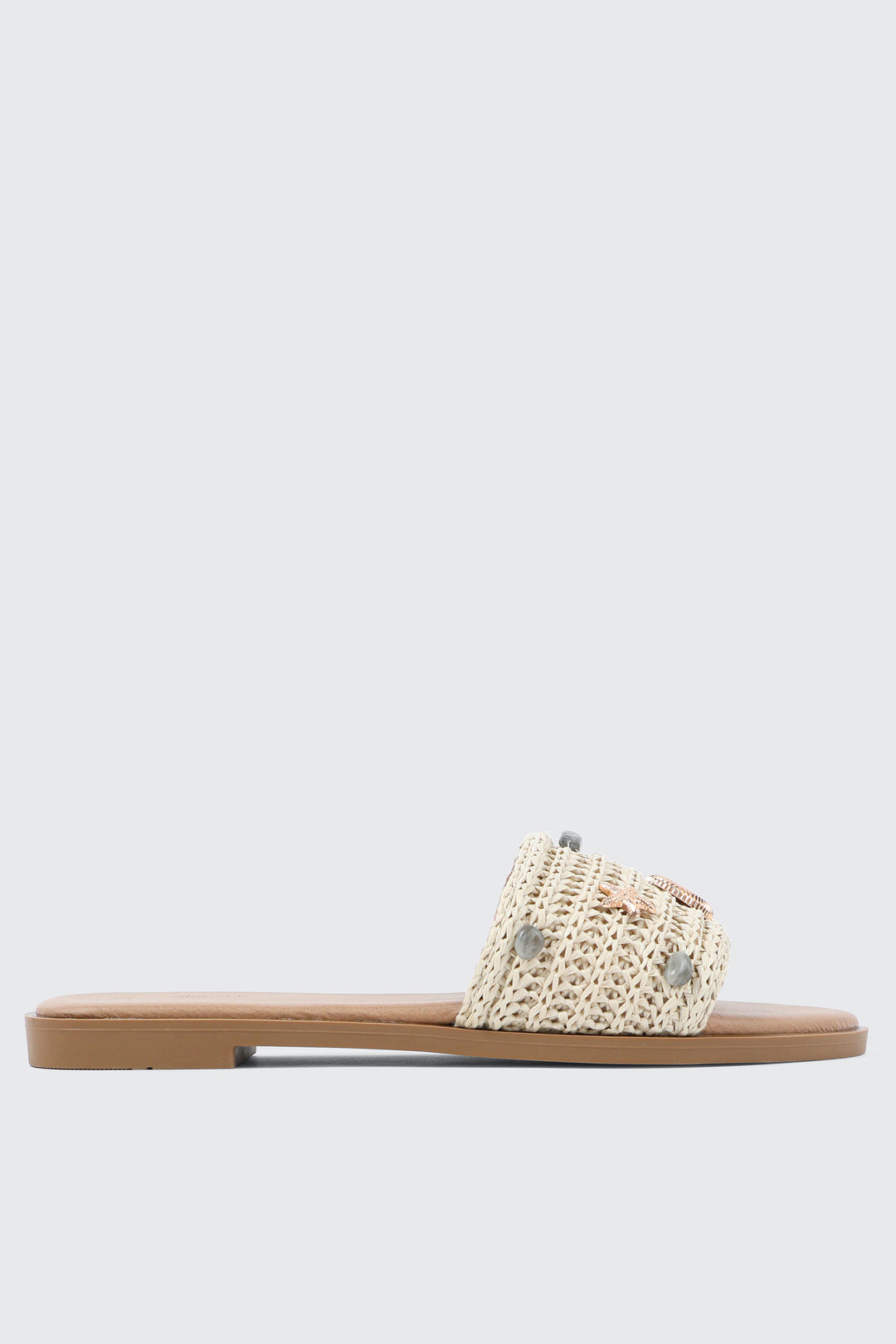 Embellished Raffia Flat Sandals