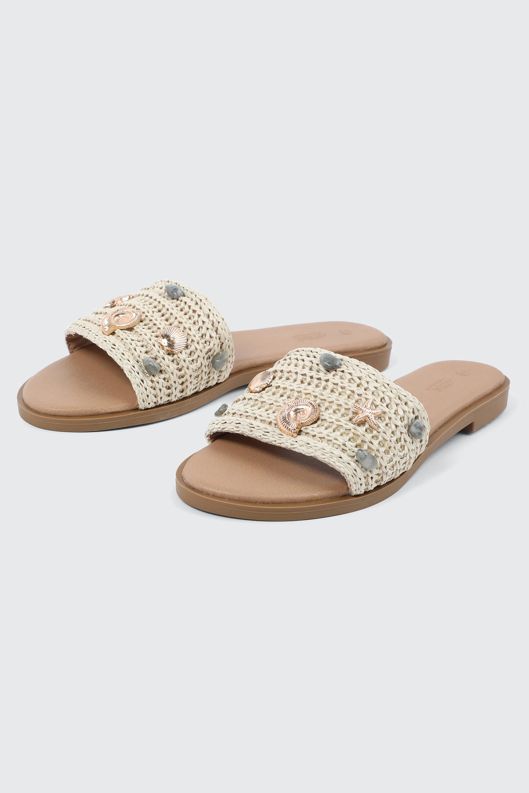 Embellished Raffia Flat Sandals