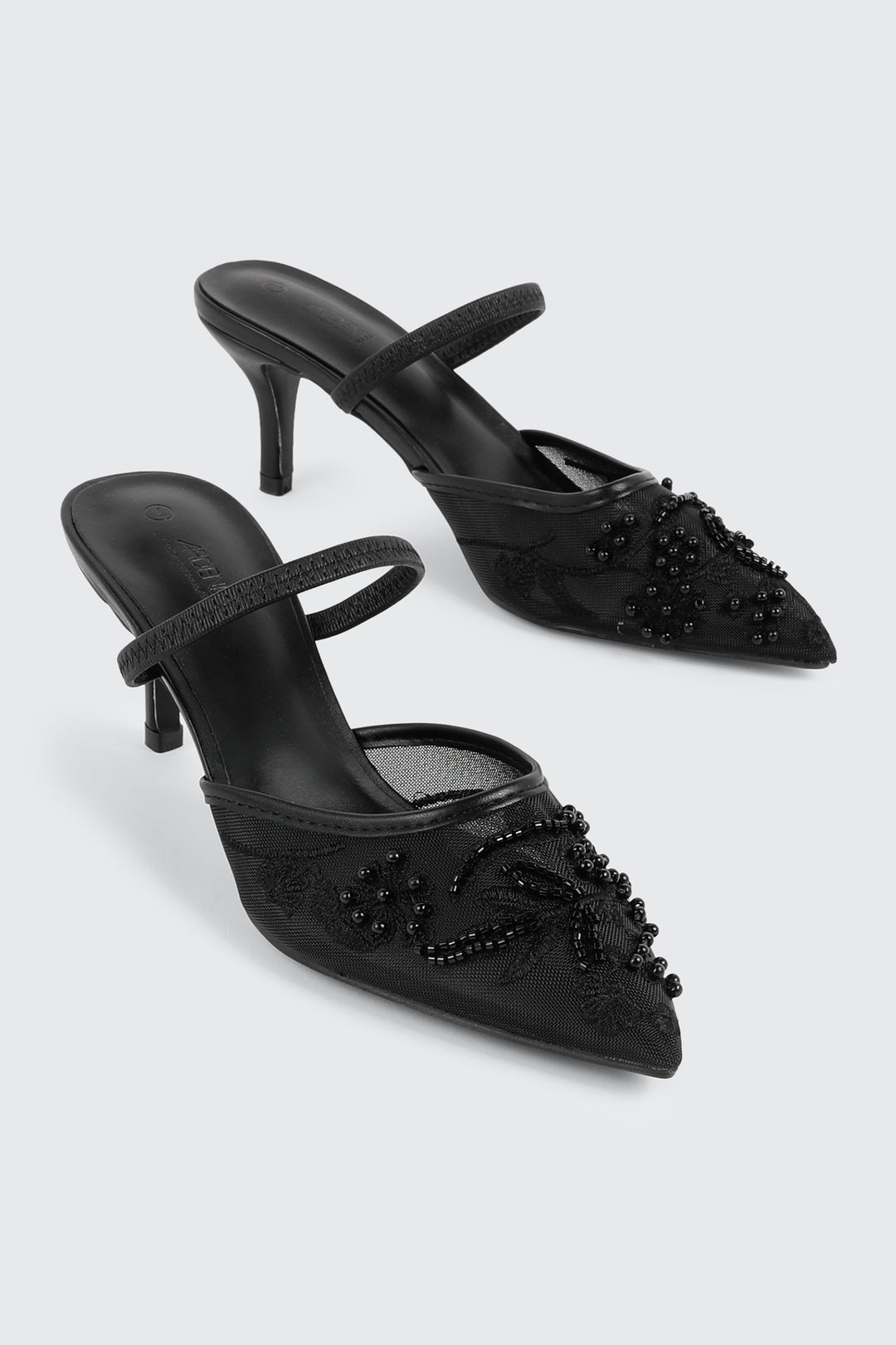 Embroidered Mesh Mule Heels