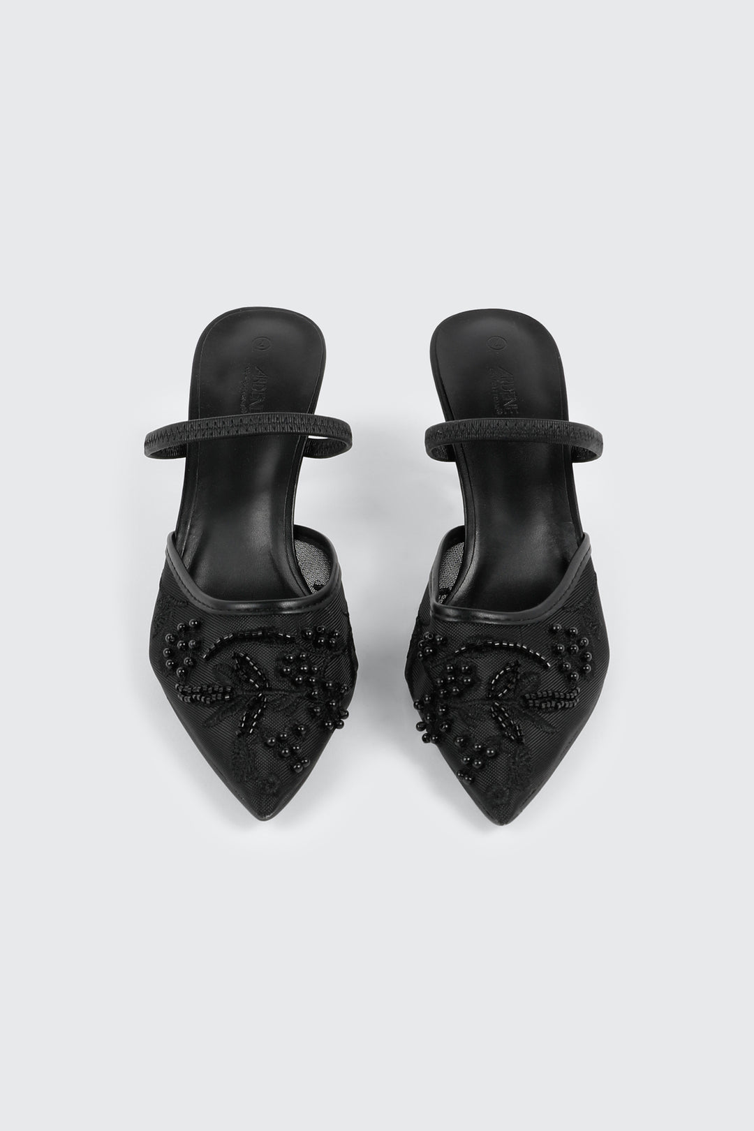 Embroidered Mesh Mule Heels