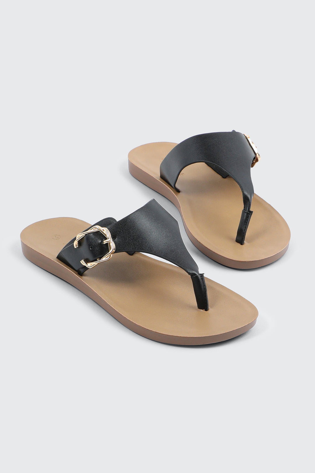 Round Toe Buckle Flat Sandals