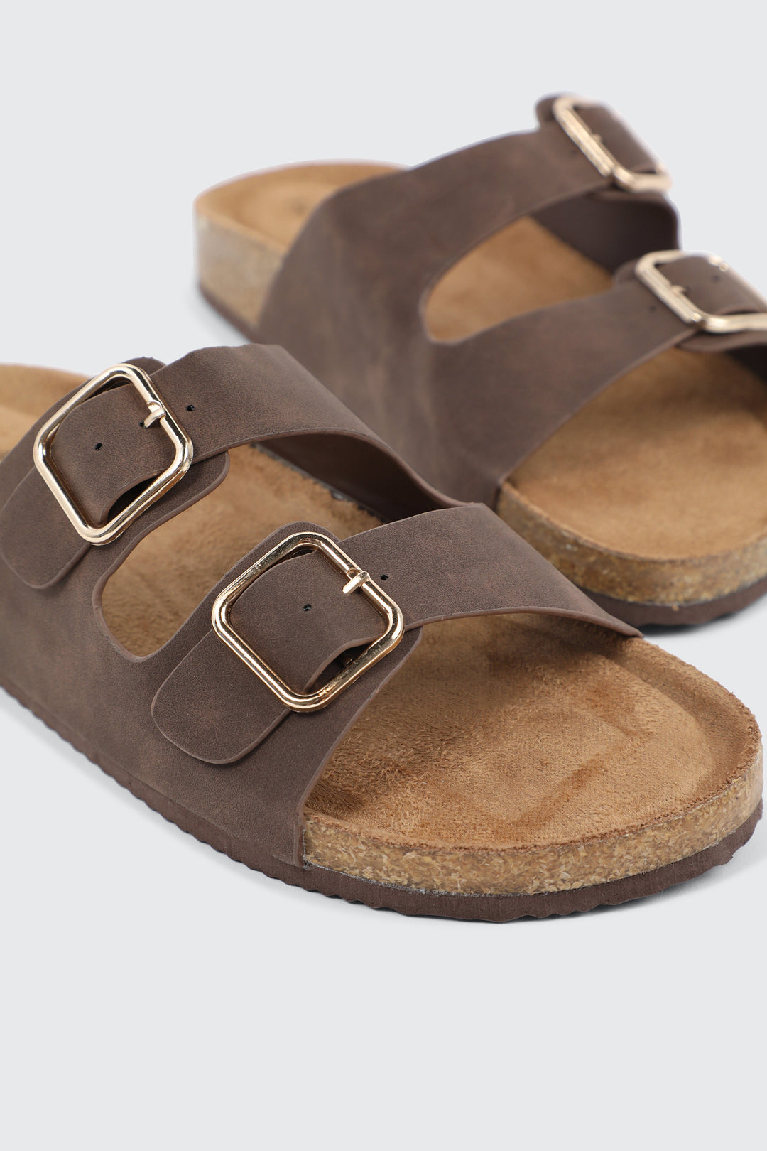 Faux Leather Two-Buckle Sandals