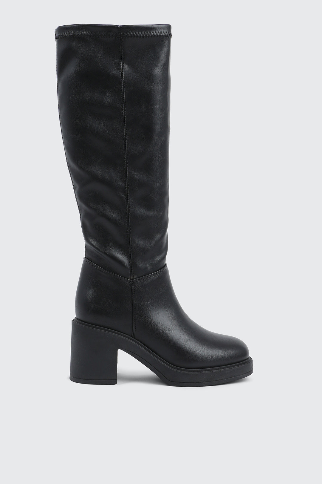 Block Heel Faux Leather Knee High Boots