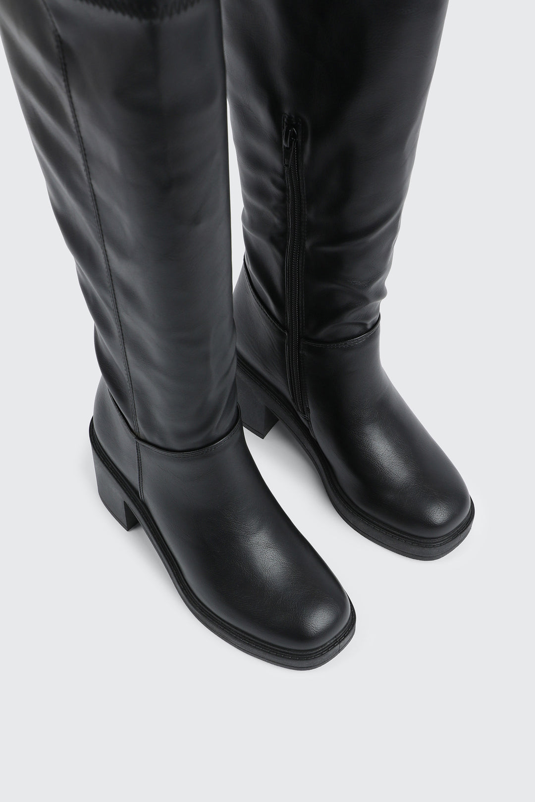 Block Heel Faux Leather Knee High Boots