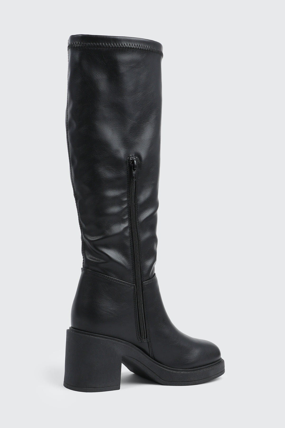 Block Heel Faux Leather Knee High Boots