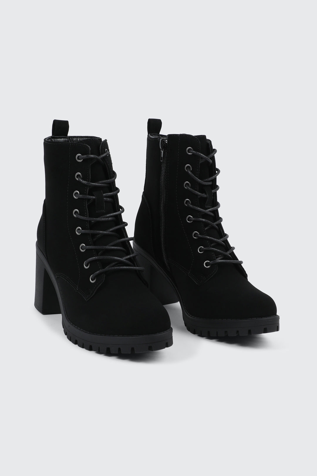 Faux Suede Block Heel Lace Up Boots