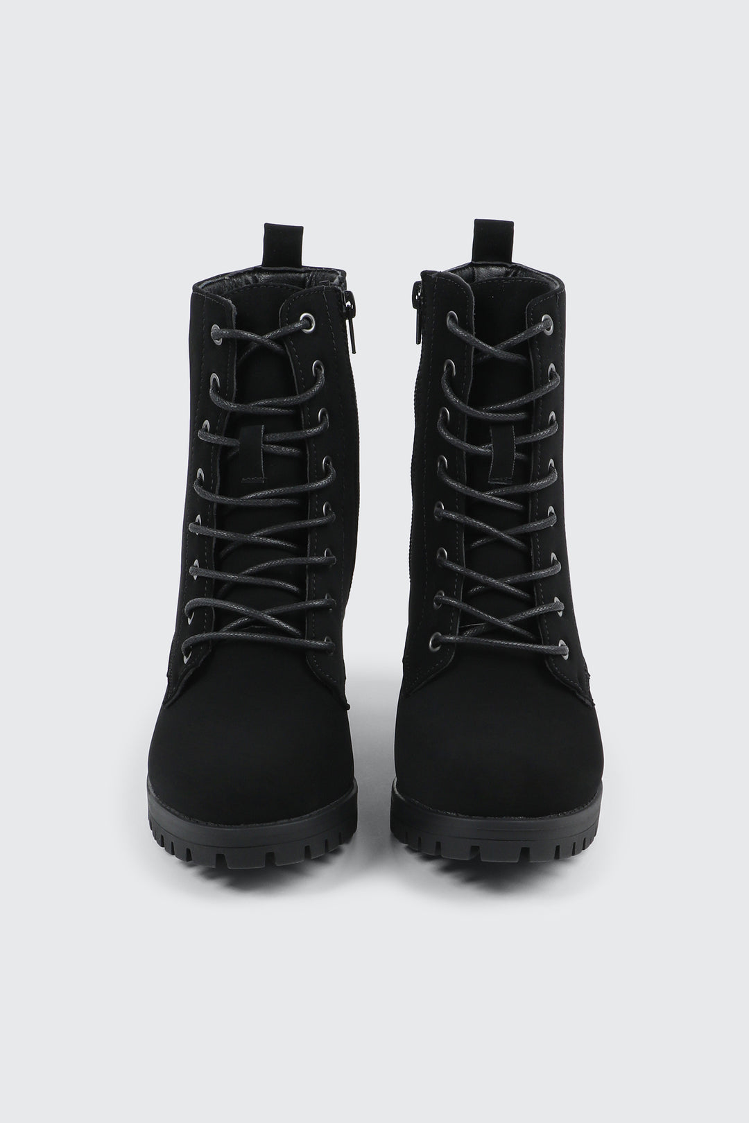Faux Suede Block Heel Lace Up Boots