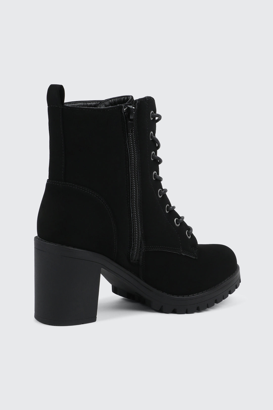 Faux Suede Block Heel Lace Up Boots