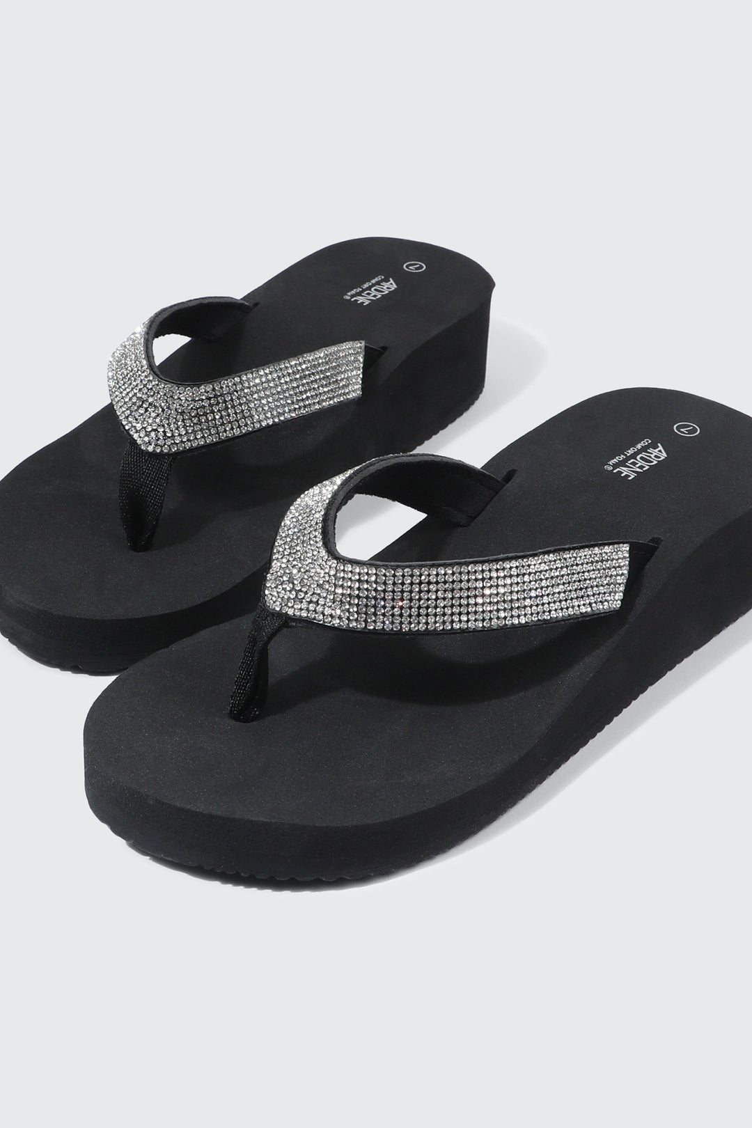 Rhinestone Platform Wedge Flip Flops