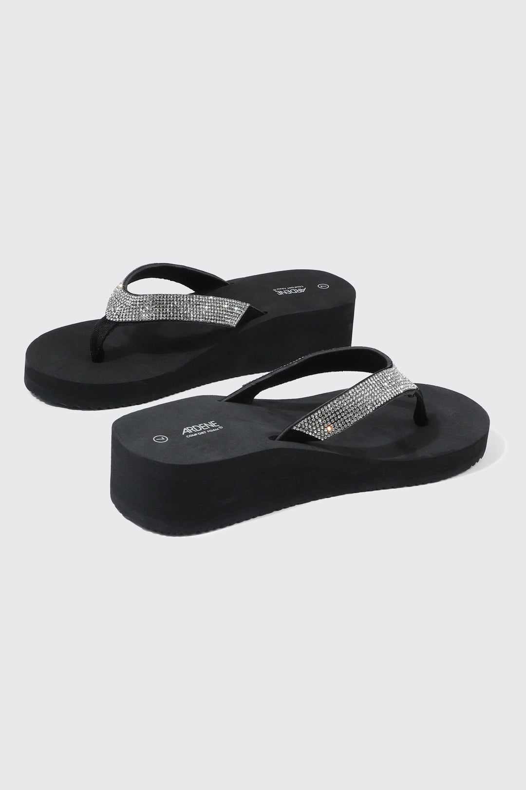 Rhinestone Platform Wedge Flip Flops