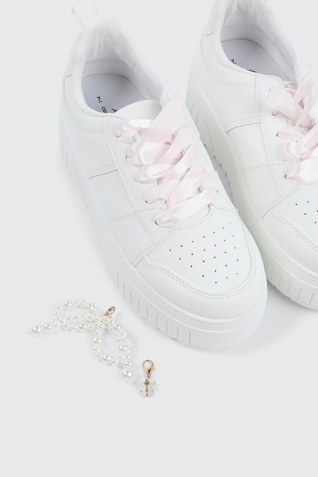 Thick Sole Court Sneakers with Charm