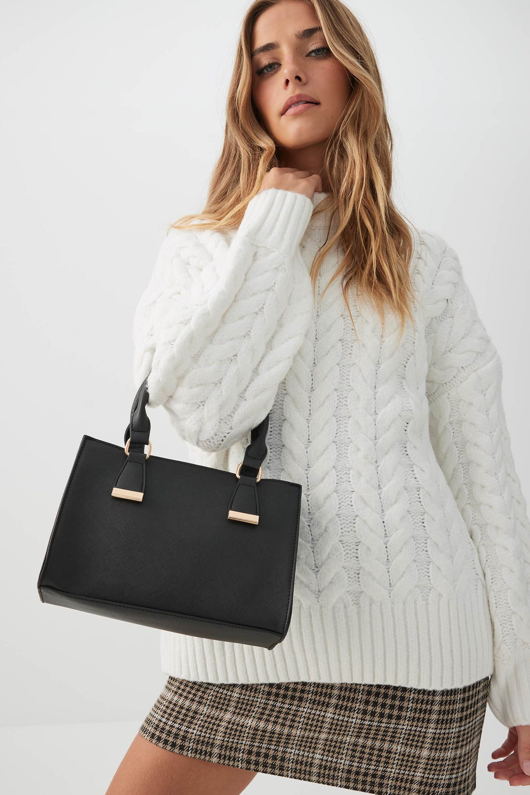 Faux Leather Structured Handbag