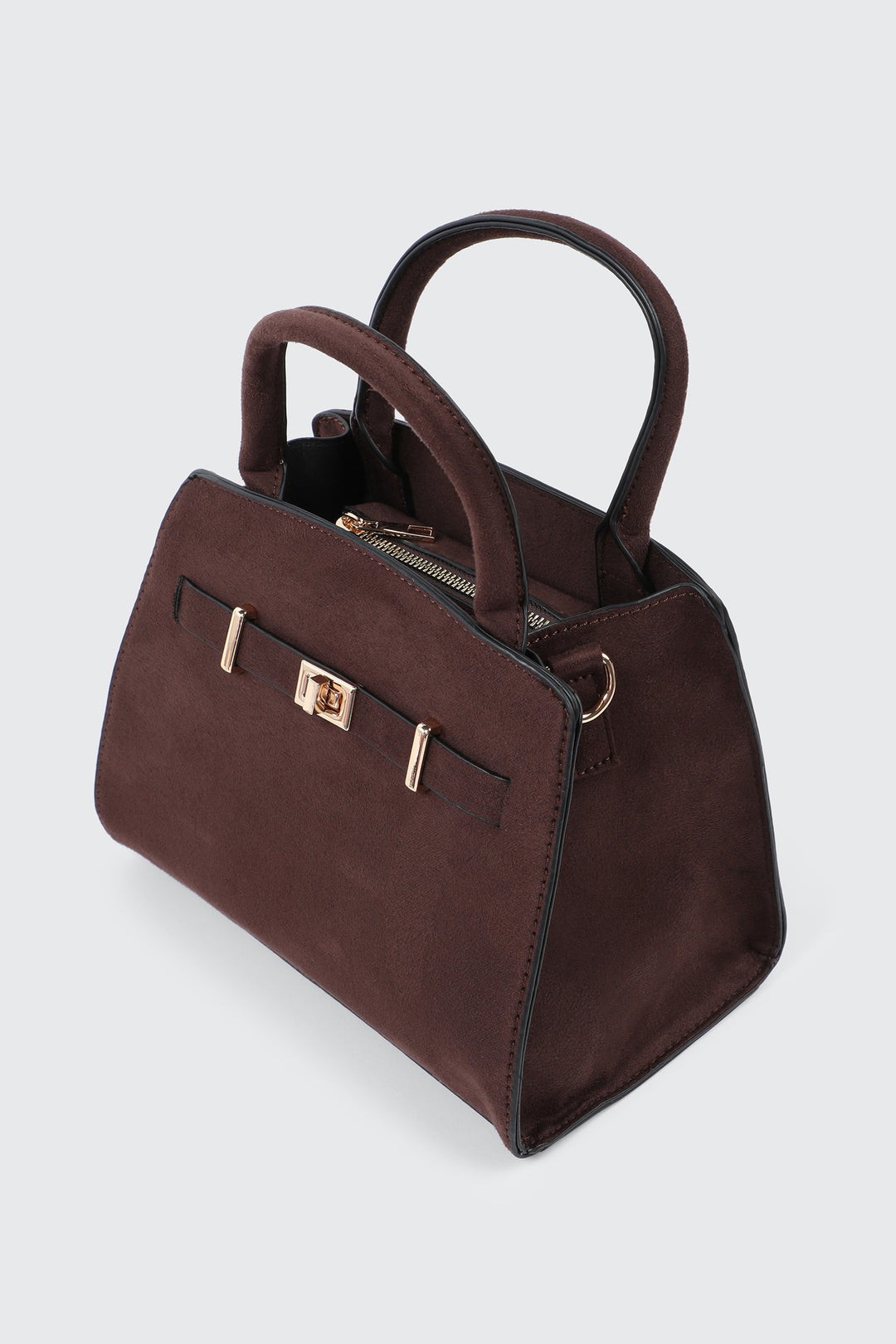 Faux Suede Structured Handbag