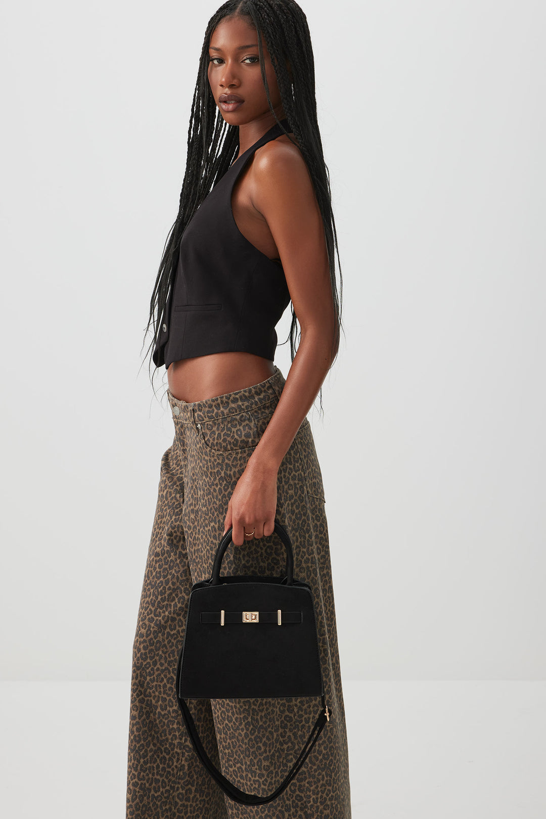 Faux Suede Structured Handbag