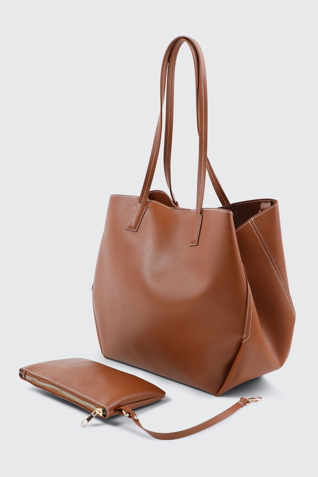 Large Faux Leather Tote Bag with Pouch