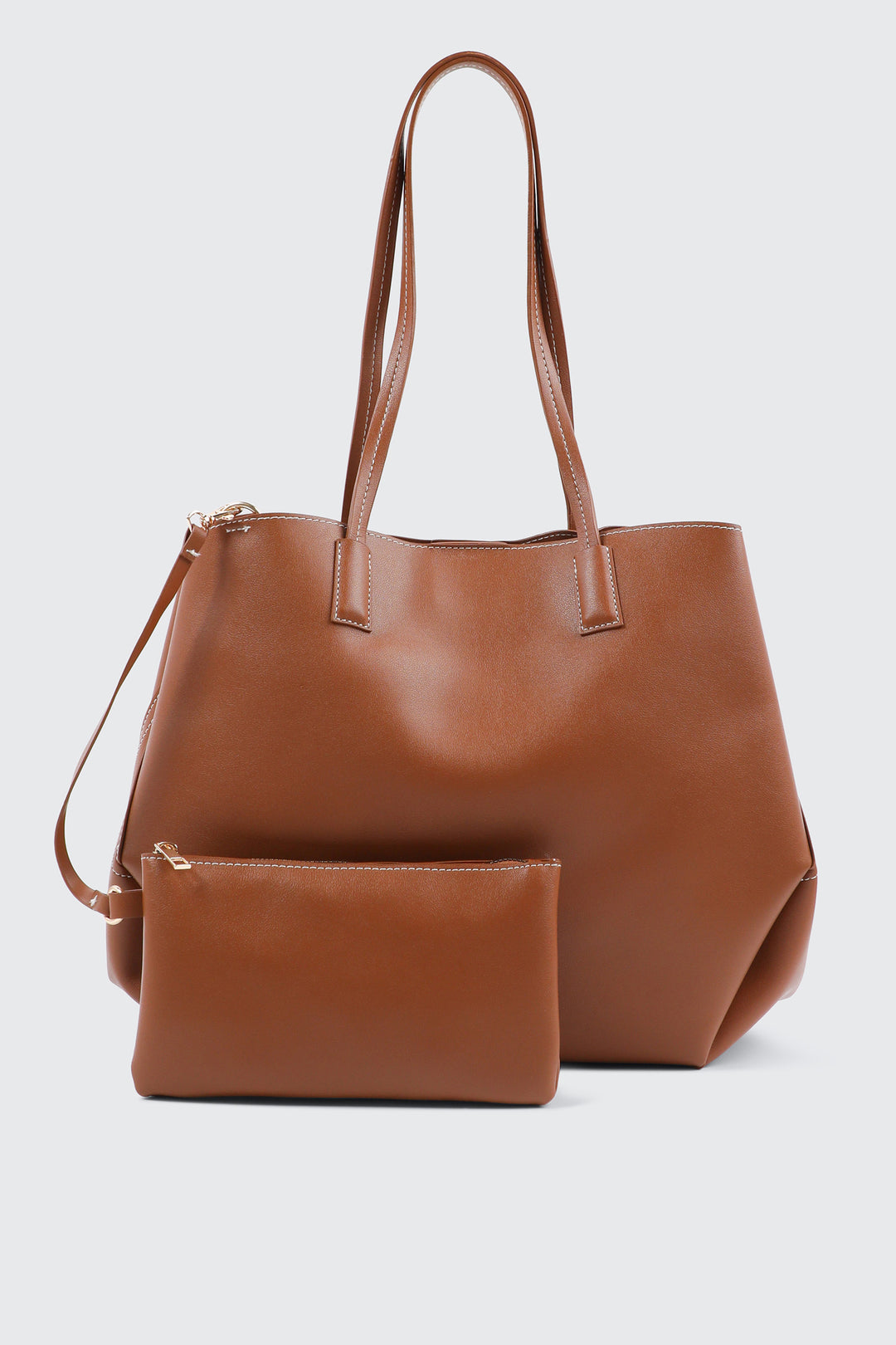 Large Faux Leather Tote Bag with Pouch