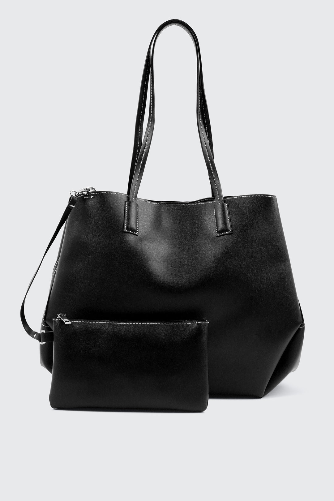 Large Faux Leather Tote Bag with Pouch