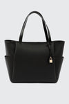 Faux Leather Tote Bag with Padlock Charm