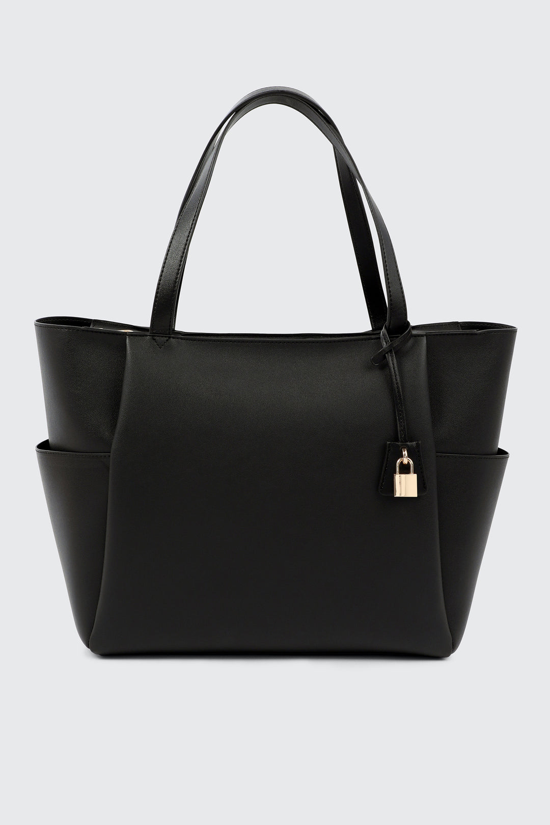 Faux Leather Tote Bag with Padlock Charm